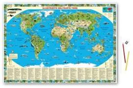 Illustrierte Weltkarte Tiere. 1:60'000'000