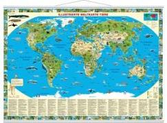 Illustrierte Weltkarte Tiere zum Aufhängen. 1:40'000'000